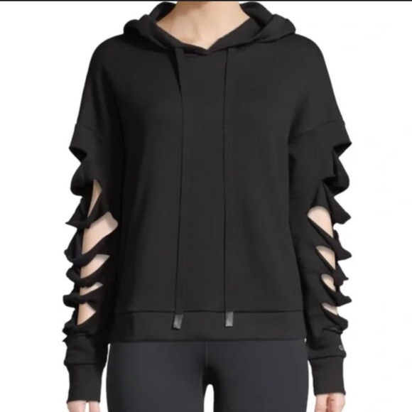 ALO Yoga Tops - GUC Alo Yoga Slay Slashed Long Sleeve Hoodie – Black Cutout Activewear Top Small